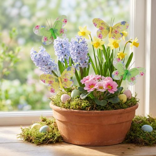 Dekorativa fjärilar på tråd gulgröna blommor 6×9cm 12st | Floristik24.se