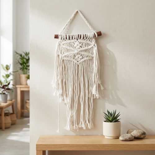 Artikel Makramé Boho Väggbonad Naturlig Kräm 18,5x48cm Dekoration