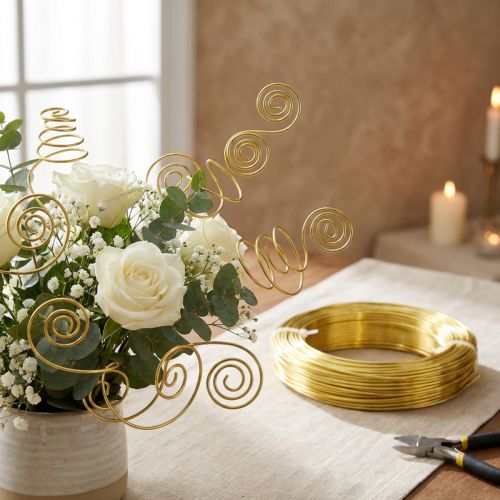 Hobbytråd guld Ø2mm 60m aluminiumtråd för dekoration, smycken, blomsterhandel, kreativa projekt | Floristik24.se