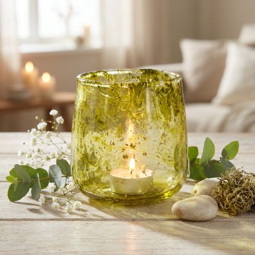 Lykta glas dekoration vintage gul grön Ø9cm H9,5cm | Floristik24.se
