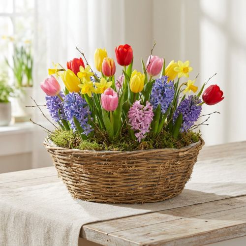 Stor blomskål, planteringskorg med rankor, Ø40cm H13cm, naturlig dekoration, borddekoration, unikt verk | Floristik24.se