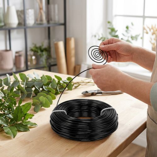 Aluminiumtråd Ø2mm, 60m rulle, 500g - Flexibel hantverkstråd i svart för blomsterhandel, modellbygge och smyckestillverkning | Floristik24.se