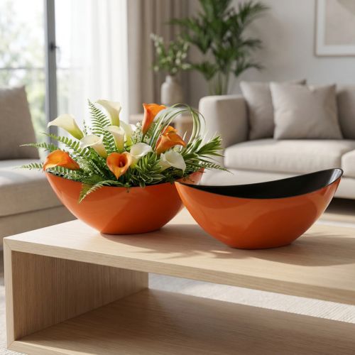 Modern båtformad skål i orange – 39 cm – Mångsidig användning för dekoration och plantering – 2 stycken | Floristik24.se
