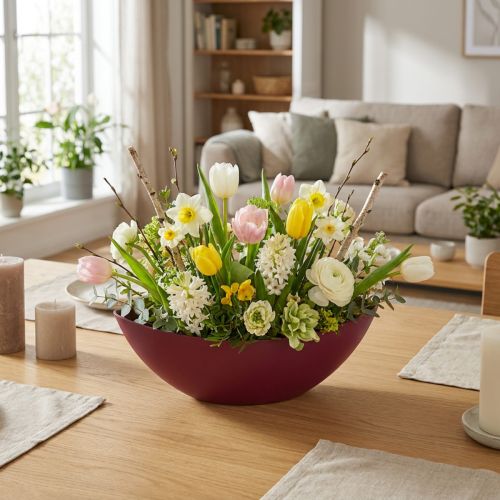 Modern halvmånskål mörkröd gjord av plast 39 cm - mångsidig för dekoration - 2 st | Floristik24.se
