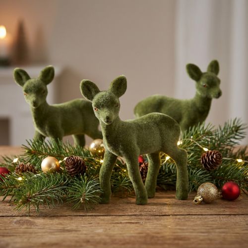 Dekorativ figur rådjur fawn flockade julfigurer grön 10,5cm 6 st | Floristik24.se