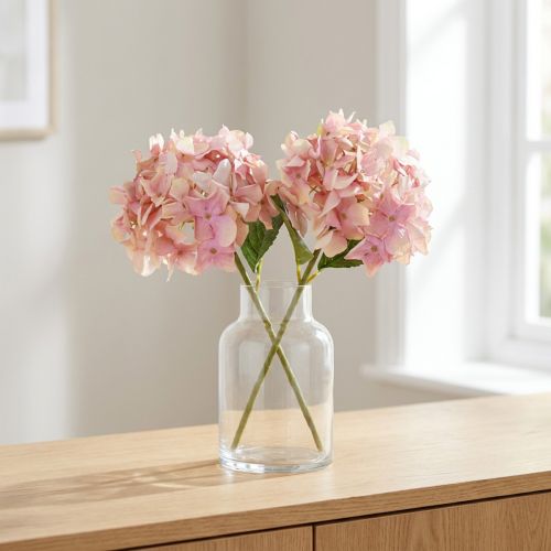 Elegant konstgjord hortensia i pastellrosa 58cm 2st | Floristik24.se