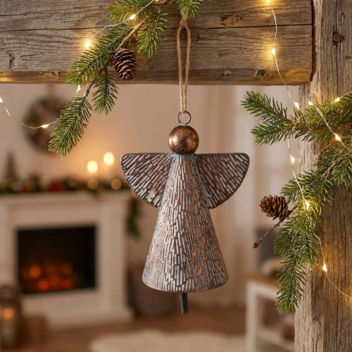 Dekorativ skyddsängel metallklocka bronsvit vintage shabby chic 21x13,5x24cm | Floristik24.se