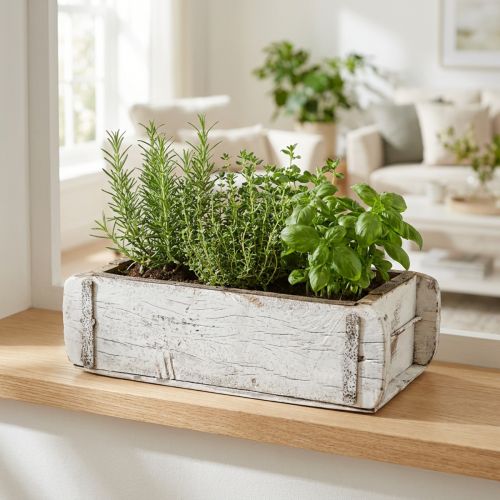 Tegelform, tegellåda, trälåda med metallbeslag antik finish, vittvättad L32cm H9cm | Floristik24.se
