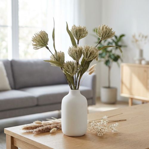 Konstgjord blomma med 6 blommor flockade beigegröna knippe på 3 H38cm | Floristik24.se