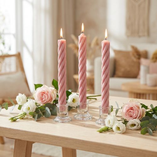 Rustika ljus pinnljus färgade rosa 250/28mm 4 st | Floristik24.se