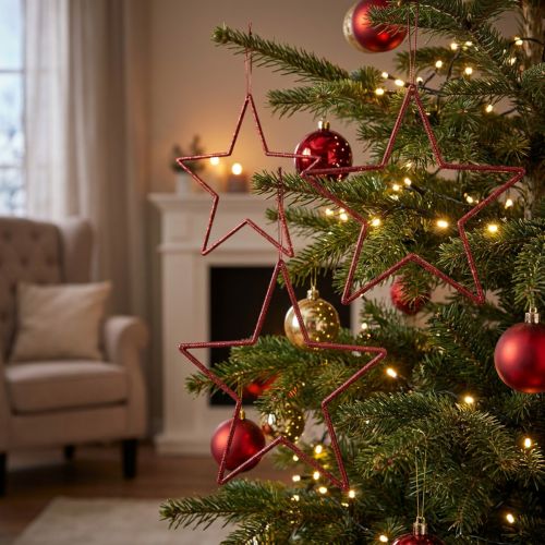Dekorativa julstjärnor, glitterröda, 18 cm, 8 delar - Julgransprydnader och fönsterdekorationer | Floristik24.se