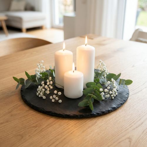 Naturskifferplåt rund stenbricka svart Ø30cm 2 st | Floristik24.se