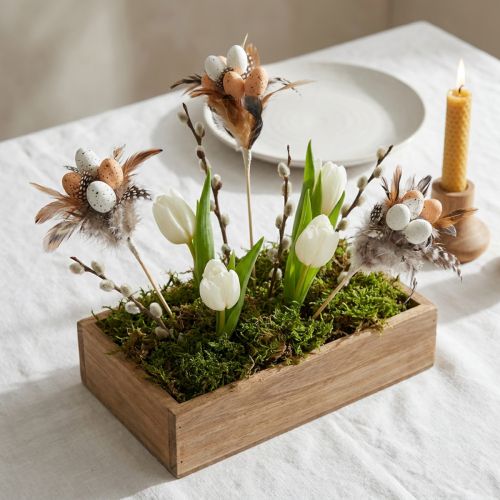 Konstgjorda vaktelägg, dekorativa fjädrar på pinne, 36 cm, 12 stycken | Floristik24.se