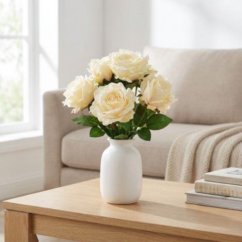 Artikel Konstgjorda Rosor Konstgjord Blombukett Rosor Krämgul Pick 54cm