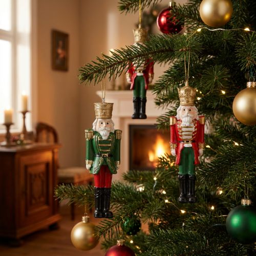 Nötknäpparhänge Juldekorationer 4-delars set, Röd Grön Guld, 10cm | Floristik24.se
