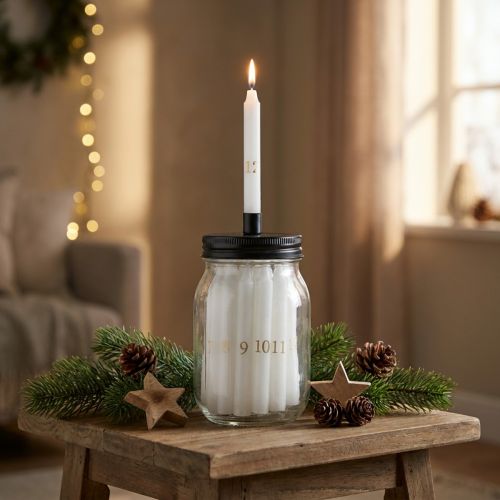 Ljusstake på glas med 24 ljus adventskalender H14,5cm | Floristik24.se