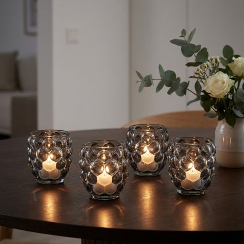 Lanternglas värmeljushållare gråtonad Ø9cm H9,5cm 4st | Floristik24.se