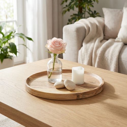 Dekorativ bricka/tallrik tillverkad av naturligt akaciaträ, Ø20 cm | Floristik24.se