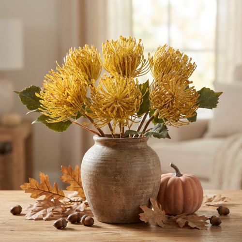 Protea konstgjord Leucospermum nåldyna gul 30cm 6 st | Floristik24.se