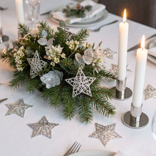 Stjärna av metall silver 6cm 20 st | Floristik24.se
