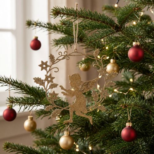 Ängelkrans, juldekoration, ängel att hänga, metallhängande Gyllene H14cm B15.5 | Floristik24.se