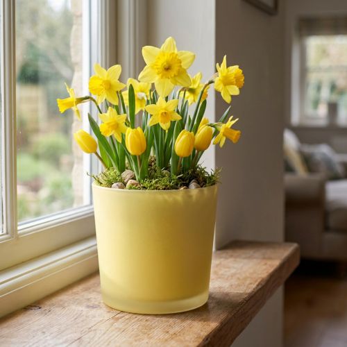 Blomkruka i glas gul dekorativ glasbalja Ø11,5cm H11cm | Floristik24.se