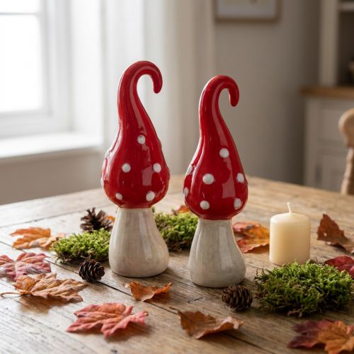 Paddsvamp keramiska dekorativa svampar röd vit Ø5cm H15,5cm 2st | Floristik24.se