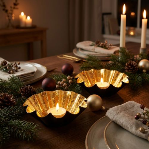 Värmeljushållare juldekoration bakform svart guld Ø12cm 2 st | Floristik24.se