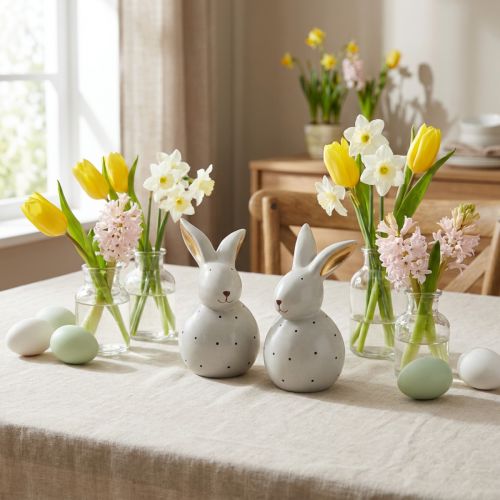Påskharen dekorativa figurer kaniner med prickmönster 13cm 2st | Floristik24.se
