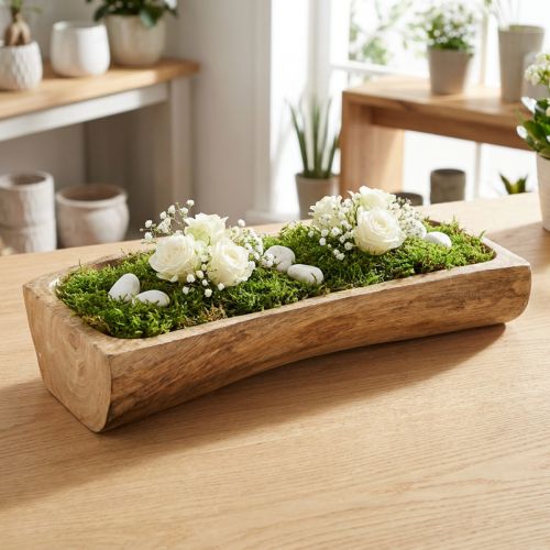 Trädekoration med fördjupning, dekorativ skål, trä, 40×13–16 cm×6,5 cm | Floristik24.se