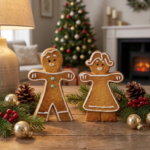 Juldekoration pepparkaksgubbe och -kvinna keramik 16 cm set med 2 delar | Floristik24.se