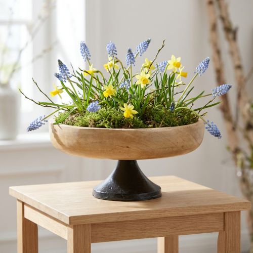 Skål med fot, trä och metall, natursvart, Ø20 cm, H10 cm | Floristik24.se