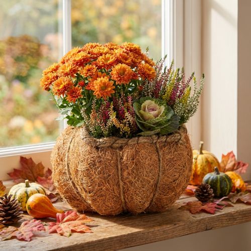 Pumpakorg med folie, höstdekoration, orange, Ø18 cm, H15 cm | Floristik24.se