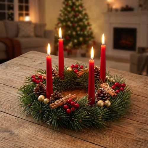 Artikel Mini adventskrans konstgjord som riktiga tallbarr Ø22cm