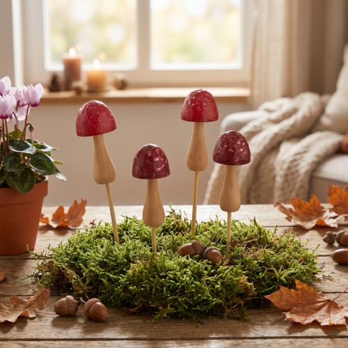 Blompålar, svampdesign, träpålar, röda, Ø2,5 cm, 8 stycken | Floristik24.se