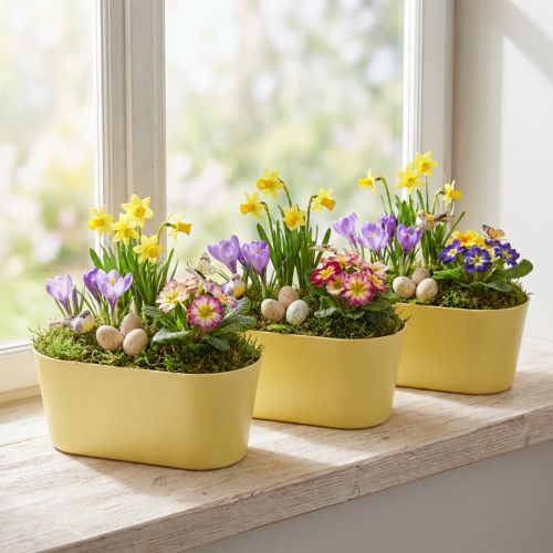Växtskål oval dekorationsskål plastgul 27×11×10cm 3st | Floristik24.se
