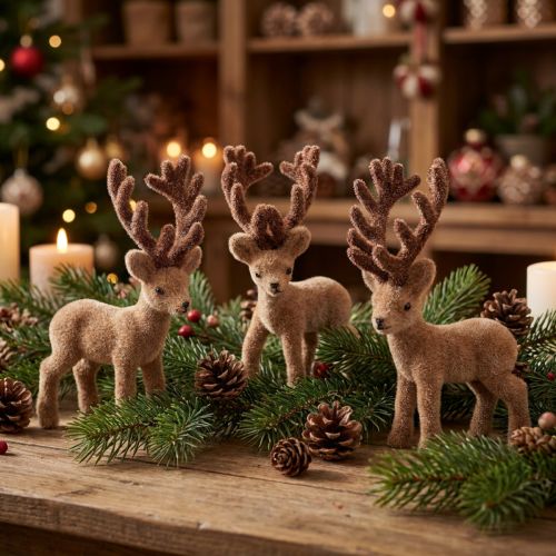 Deco rådjur mini brun flockad 11cm 6 st | Floristik24.se