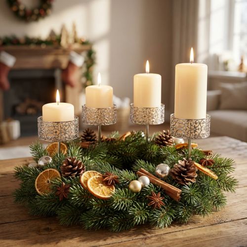 Blommiga ljushållare för inkoppling av silver Ø8,8cm H13,7cm 4 stycken antik look | Floristik24.se
