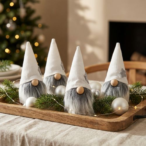 Jultomtar med skägg vit, grå 12cm 4 st | Floristik24.se