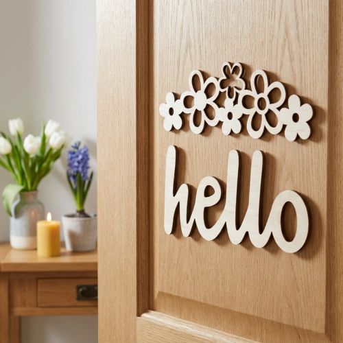 Trädekoration blommor "Hej" natur deco skylt med magnet 18/19,5cm 6st | Floristik24.se
