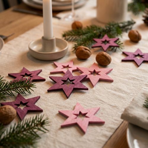 Trästjärnor Dekoration Scatter Dekoration Jul Lila H4cm 72 st | Floristik24.se