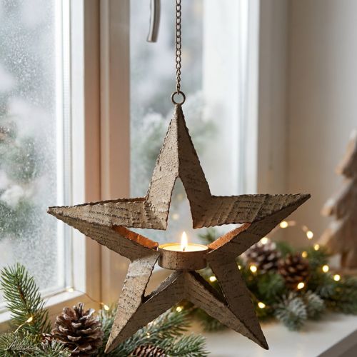 Värmeljushållare metall julstjärna dekoration beige 22,5cm | Floristik24.se