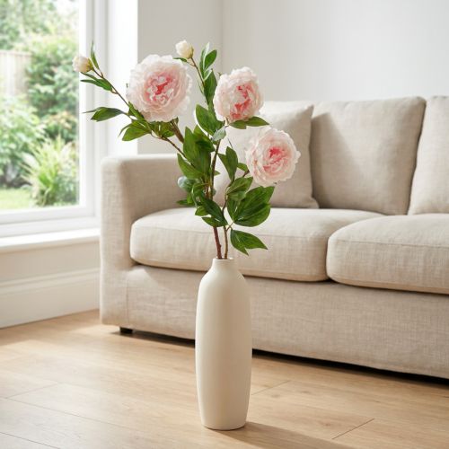 Sidenblomma pion konstgjord ljusrosa, vit 135cm | Floristik24.se
