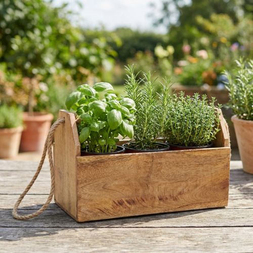 Planteringskruka naturlig träjute med handtag 35x16x21,5cm | Floristik24.se
