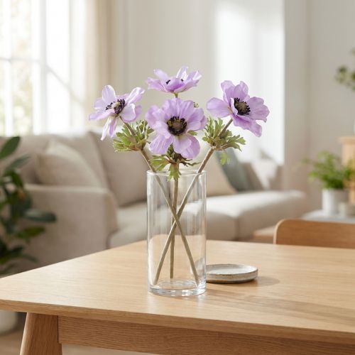Konstgjorda anemonblommor i lila, 34 cm långa, 4 stycken | Floristik24.se