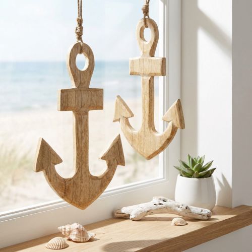Ankardekoration Hängare Maritim Trä Jute Natur 15x25cm 2st | Floristik24.se