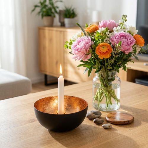 Ljusstake i svart och brons, avsmalnande ljusstake, Ø13cm H6cm | Floristik24.se