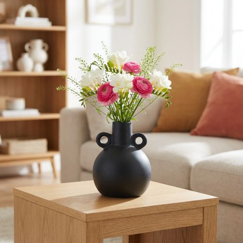 Keramikvas minivas svart handtag keramik Ø8,5cm H12cm | Floristik24.se