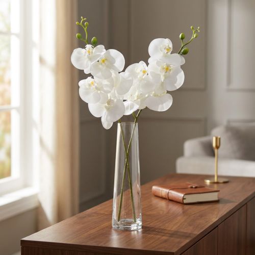 Vit konstgjord orkidé Phalaenopsis Real Touch 85cm | Floristik24.se