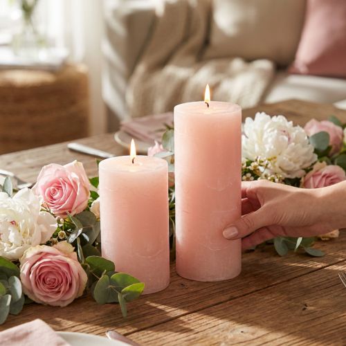 Ljusrosa färgade blockljus 85×120 mm, set om 2 – Eleganta vaxljus för romantisk dekoration | Floristik24.se